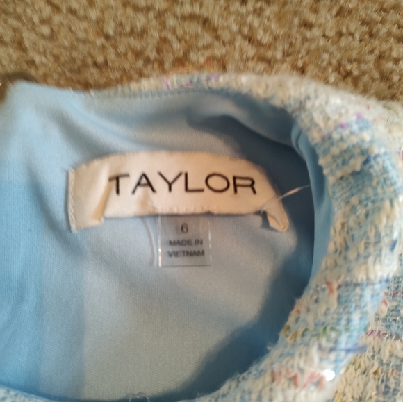Taylor Light Blue and White  Tweed Belted Mini Dress Sz 6 NWT - Picture 5 of 10